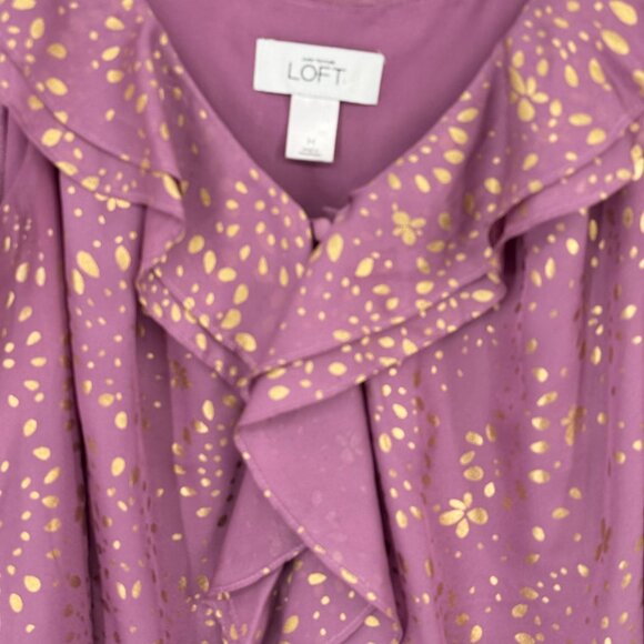 LOFT Womens Purple sleeveless Ruffle Tank Top blouse Size Medium gold - Picture 3 of 9